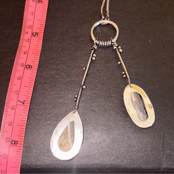 Modern Abalone Solar dangle multi-gem handmade statement Necklace - Picture 13 of 16